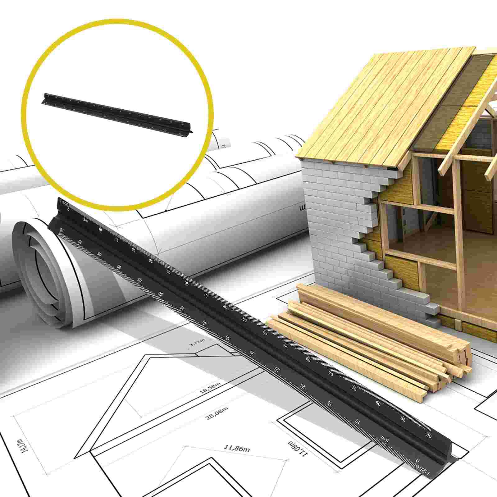 Aluminium Alloy Measuring Ruler Drawing Ruler Students Ruler for School: Black