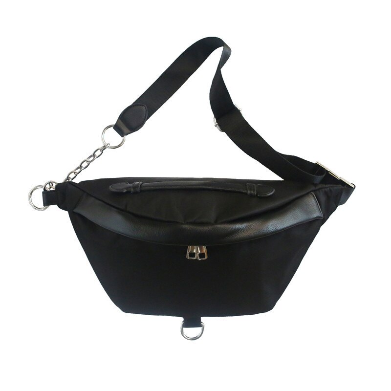 2022 neue Nylon Leopard fanny Pack Reißverschluss Kette Gürtel Tasche für Frauen Weibliche Crossbody Brust Packungen Mädchen Schulter Taille taschen: Schwarz