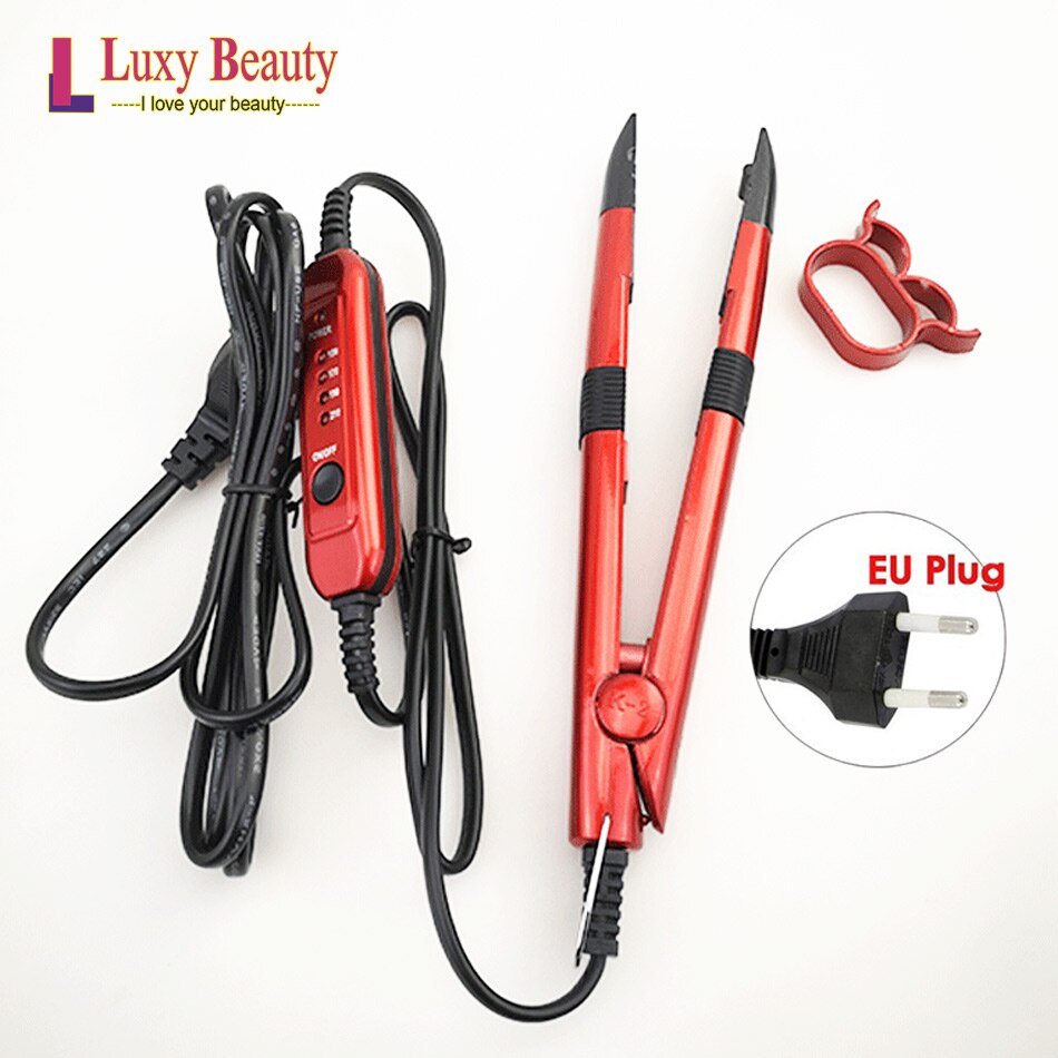 Keratin bonding salon tool fusions hair extension tools justerbar temperatur eu + uk + us plug keratin heat iron wand 1pc: Eu rød