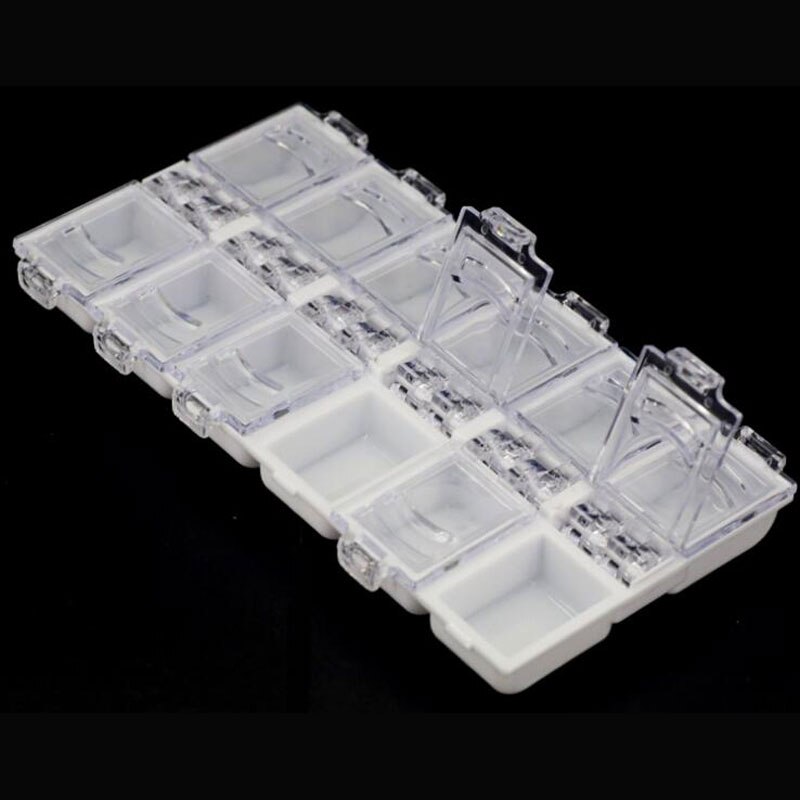 4 farver negle opbevaring case organizer klar plastik tom æske nail art rhinestones ædelstene smykker perler container: Hvid