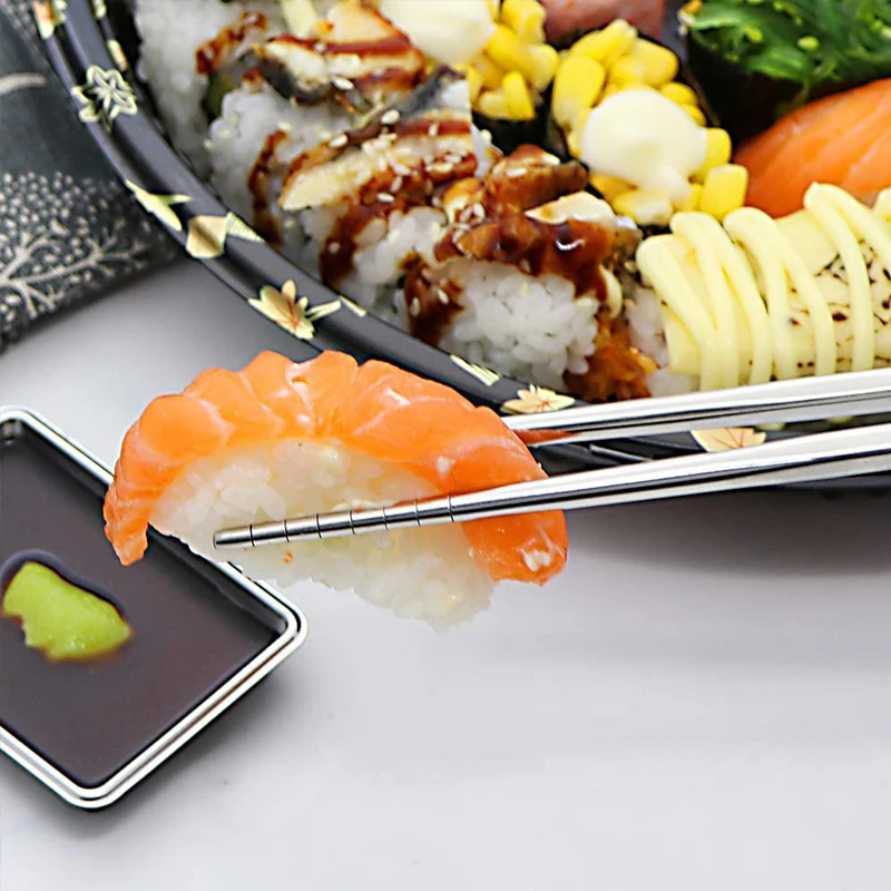 Palillos chinos de acero inoxidable, palillos antideslizantes para Sushi, palillos de Metal para comida japonesa coreana, juego de vajilla de cocina, 1/2/5 pares