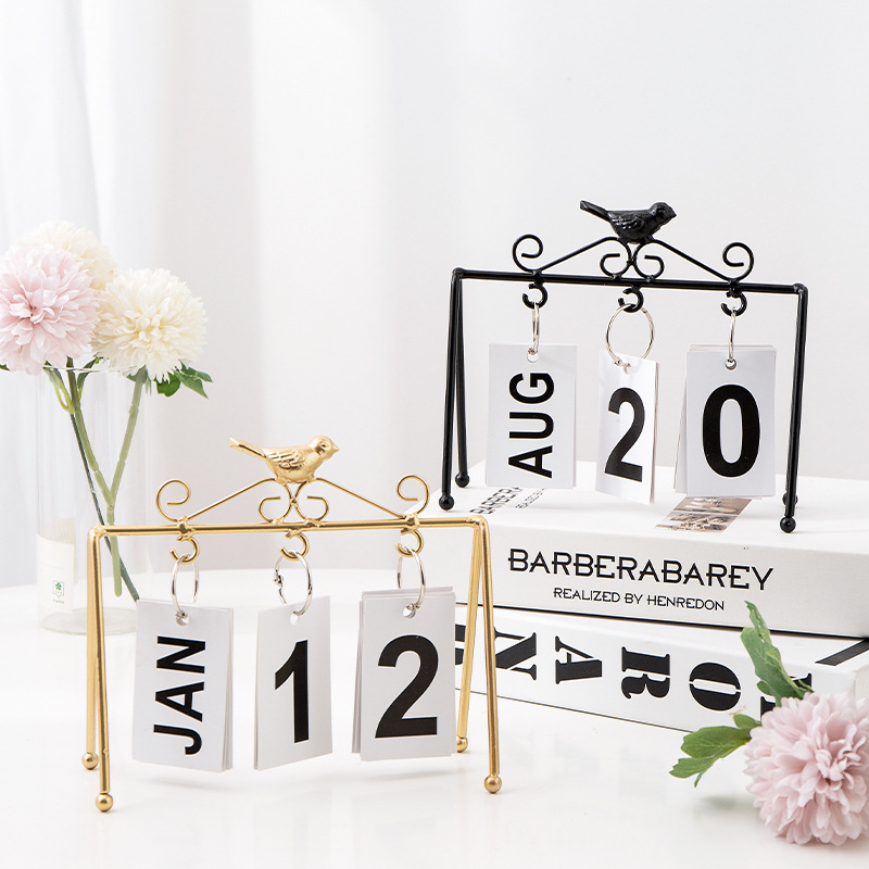 DIY Iron Bird Page Flip Calendar Decoration Crafts Perpetual Calendar Home Decoration