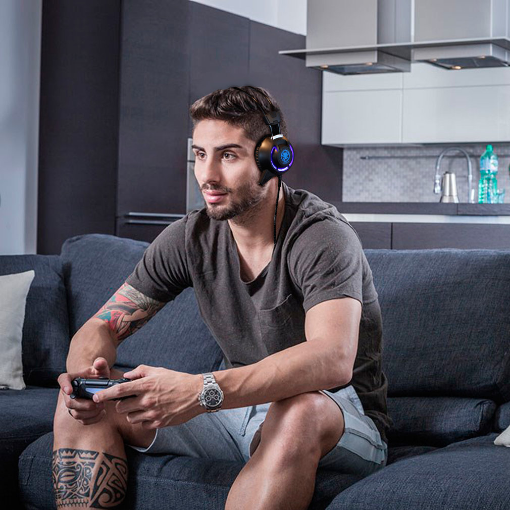 Usb led-game-koptelefoon met geluidsisolatie, over-ear bekabelde gamingheadset met microfoon voor pc/laptop-gamers