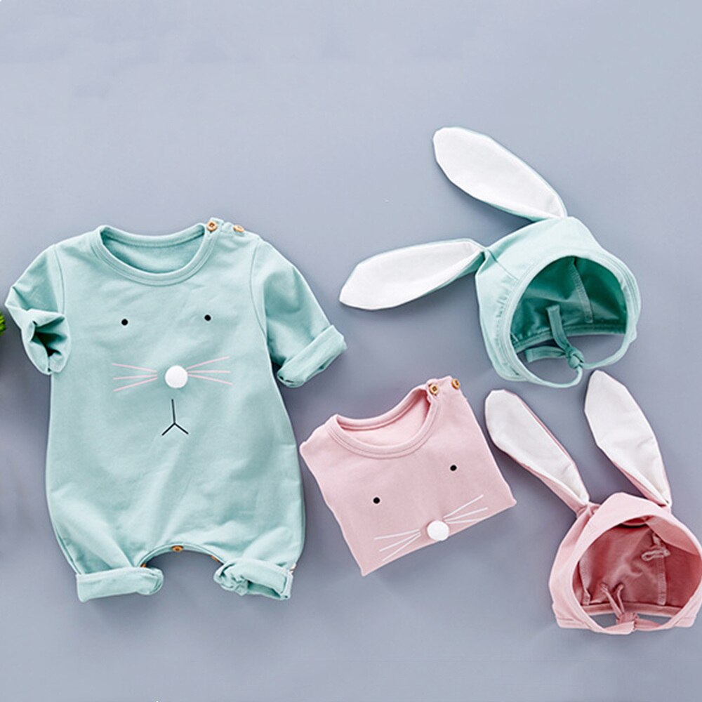 unisex Baby Langarm Strampler Kleidung vier Jahreszeiten Gesamt mit Langen Ohren Hütte 2 Stück Wenig Hase Outfits Kleinkind Jungen mädchen