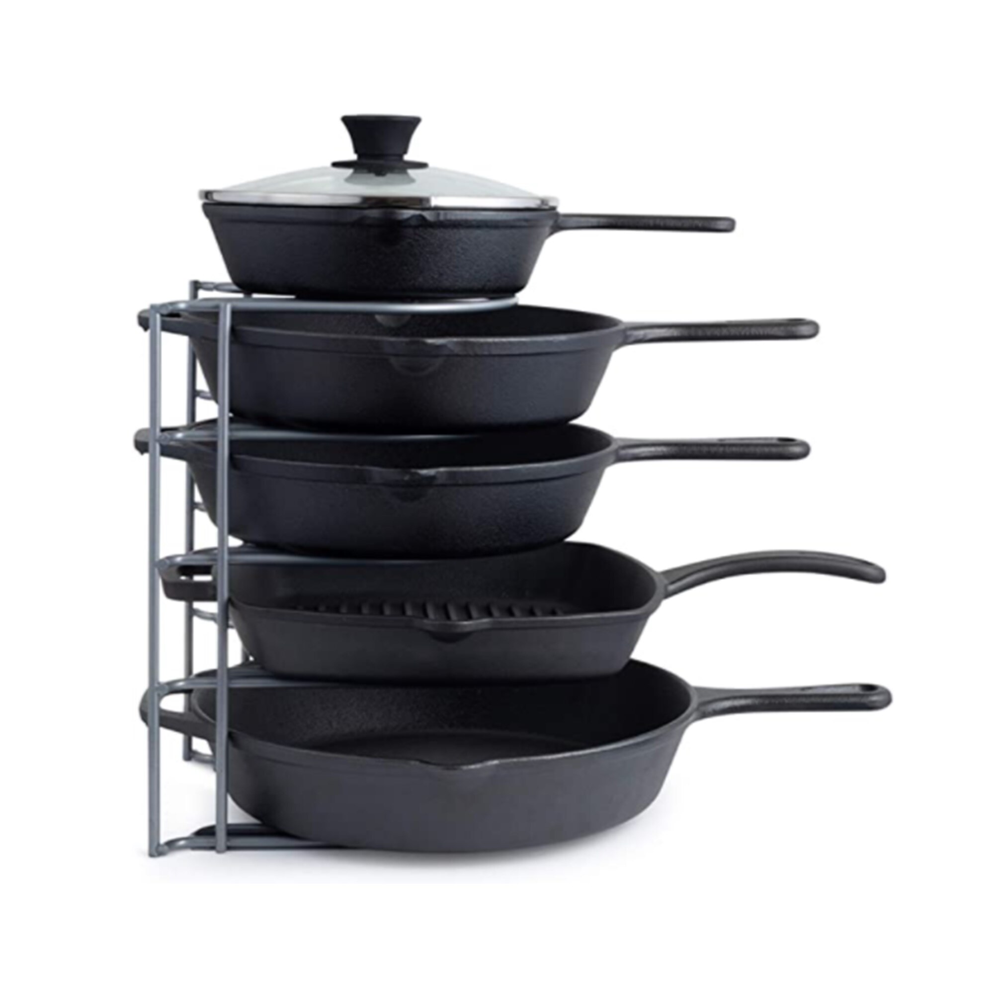 Pan Organizer for Cast Iron Skillets, Griddles and Pots - Heavy Duty Pan Rack