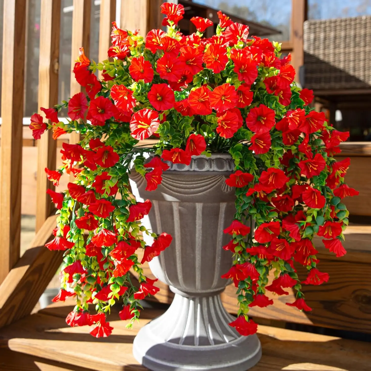 Flores artificiales colgantes, plantas de seda sintética, moradas, gloria matutina, enredaderas largas, resistentes a los rayos UV, realistas para decoración de jardín y balcón