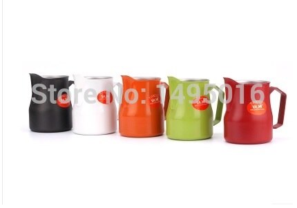 1pc 350ml/12oz 5 farvet motta stil teflon nonstick belægning rustfrit stål mælkekande / kande skummende kande latte kunst til barista