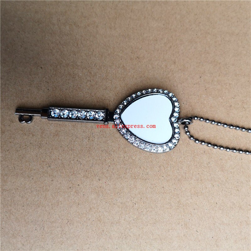 sublimation blank heart key necklaces pendants with drill necklace pendant tranfer printing consumable 15pcs/lot