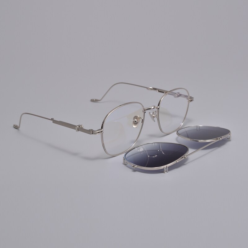 korean Prescription Eyeglasses Frame With clip men Women Round Myopia Optical Gentle Diplo-the cub 032 Glasses Frame: Silvery Grey