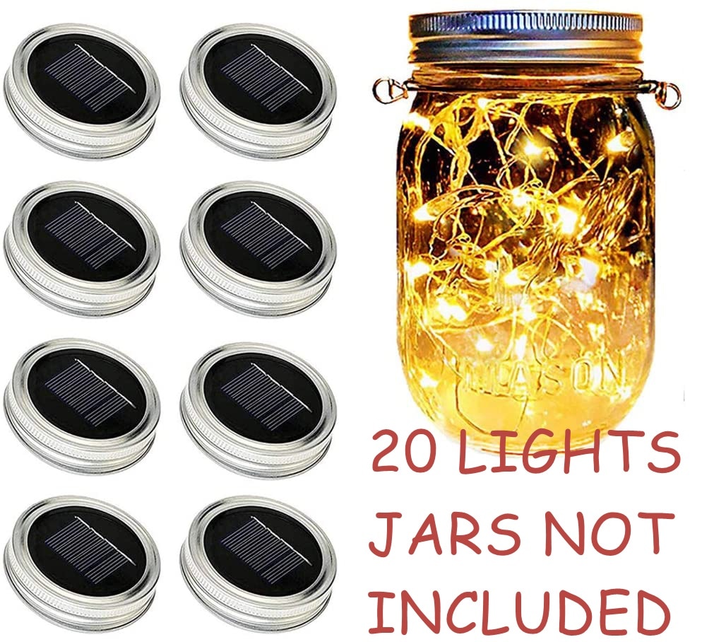 Solar Mason Jar Lights 20 LED Waterproof Fairy Firefly Jar Lids String Cool White Lights (NO JARS & & BATTERY)
