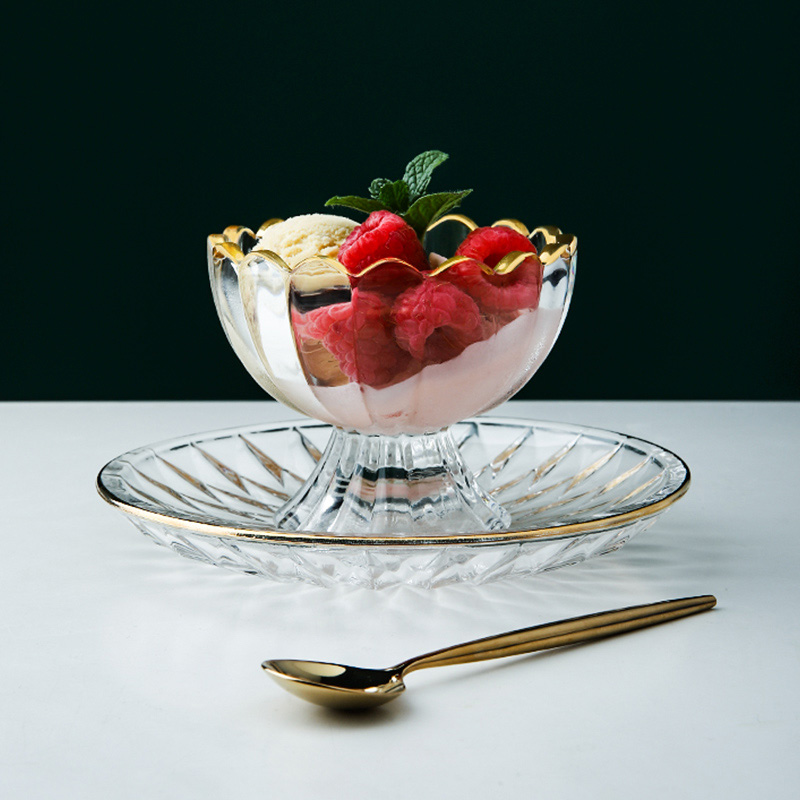 Taza para helado de vidrio con encaje de phem , taza transparente con cristal de arena para postre, taza para ensalada, batidos de frutas, té, Copa familiar
