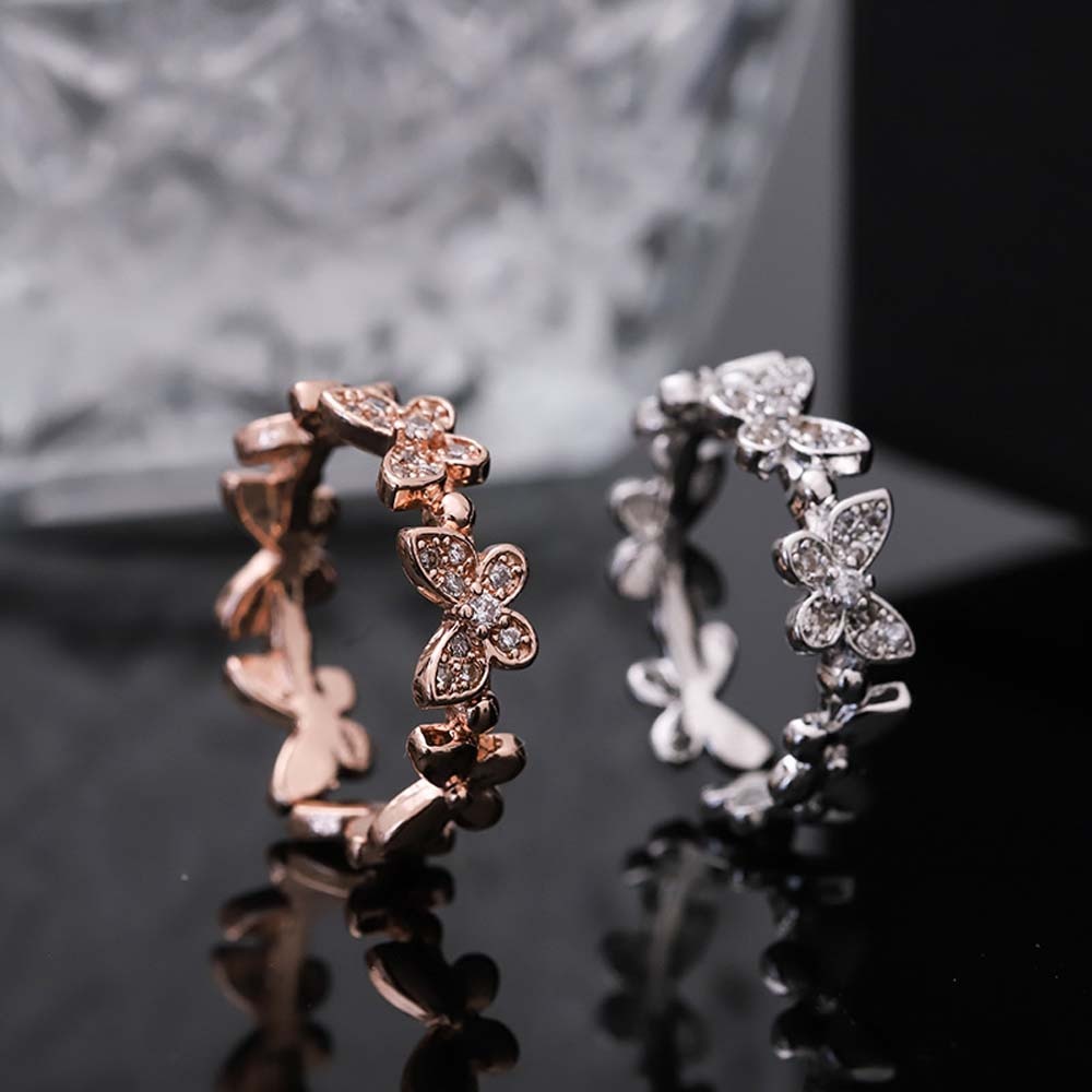 Fingerring lille trendy cubic zirconia krystal rosa guld sommerfugl insekt åbne justerbare ringe til kvinder piger smykker