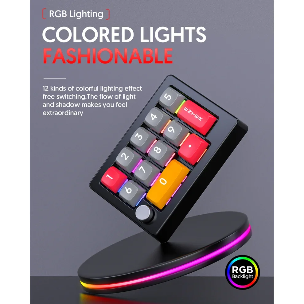 12 Tasten USB-kabelgebundene mechanische Tastatur, Multifunktionsknopf RGB-LED-Tastatur mit Hintergrundbeleuchtung, Makrounterstützung für einhändige Spielen-Tastatur