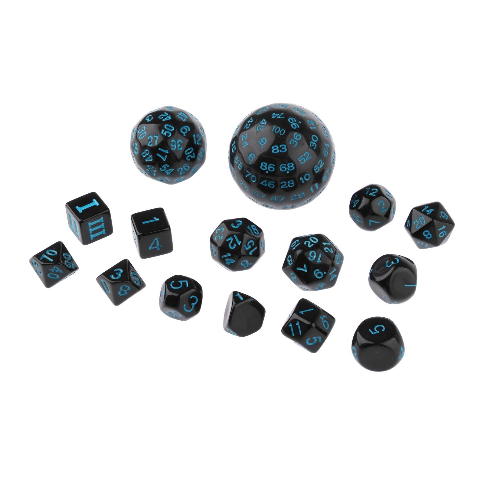 Lot de 15 dés numériques multi-faces en acrylique, D100 D60 D30 D24 D20 D16 D12 D10 D8