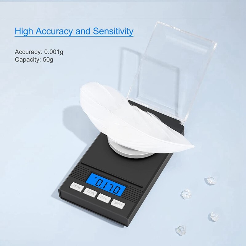 Escala de precisión 0.001G X 50G, báscula de peso miligramos, báscula Digital de cocina, báscula de bolsillo, función de tara