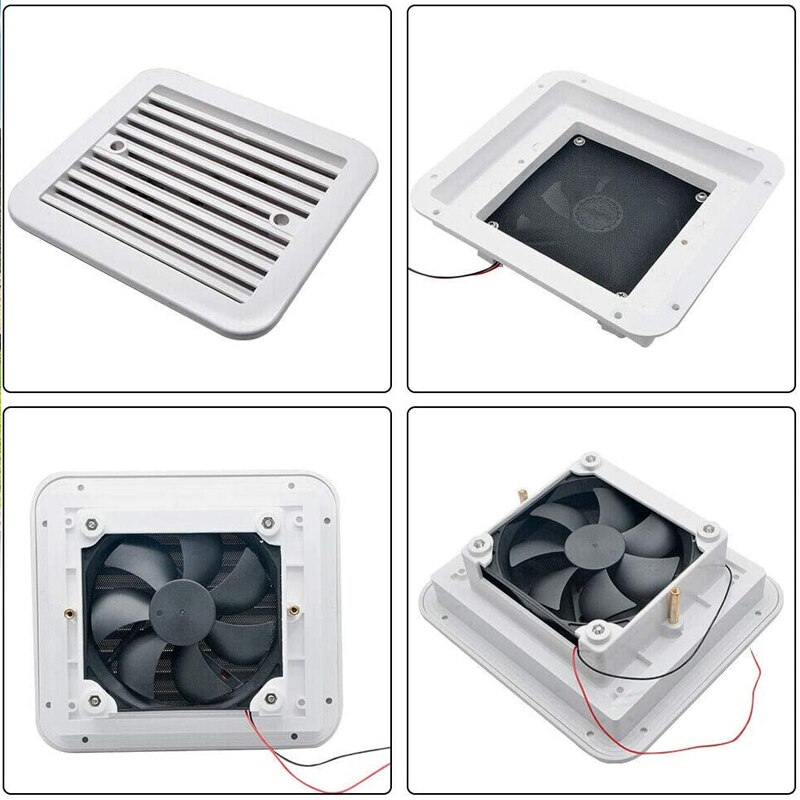 For RV/trailer Exhaust Fan Plastic Cooling Waterproof 12V/24V Rv Trailer Caravan Side Air Vent Ventilation Blade Fan White 1 Set