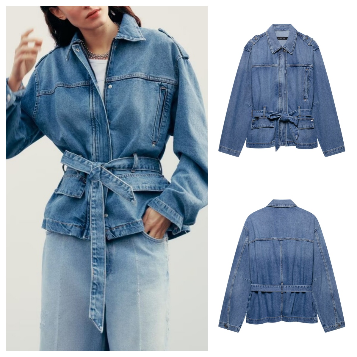 Estilo europeo y americano con cinturón nueva chaqueta vaquera de primavera moderna y versátil