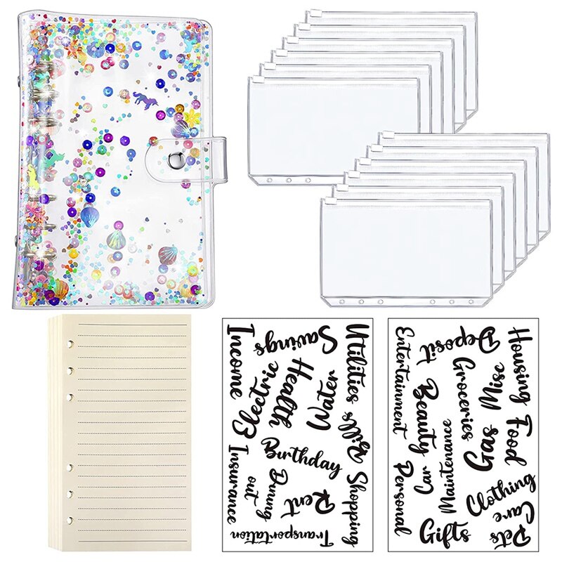 A6 Budget Planner Binder Organizer Soft PVC Notebook Binder Cover with 12 Pieces Binder Pockets (Colorful Style): Default Title