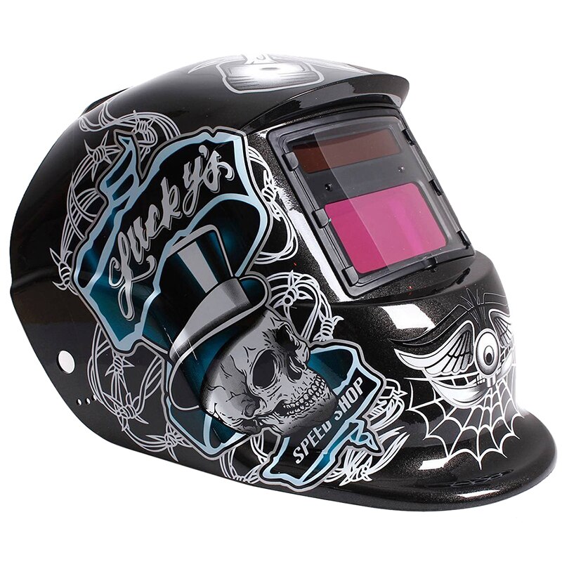 Welding Mask Helmet Solar Automatic Welding (Use Solar Energy for Refill) Black Skull and Spider web Protective Accessory: Default Title