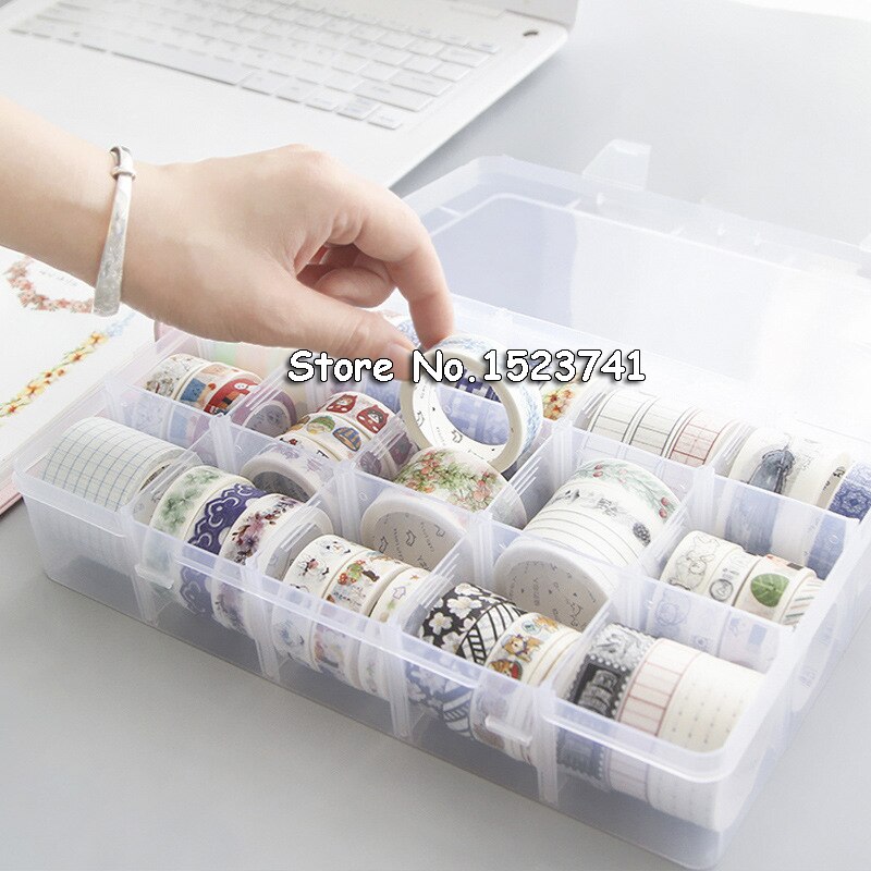15 Grids Desktop Tape Storage Box Mini Paper Sticker Tape Box Transparent Plastic Case Crafts Organizer Art Supplies