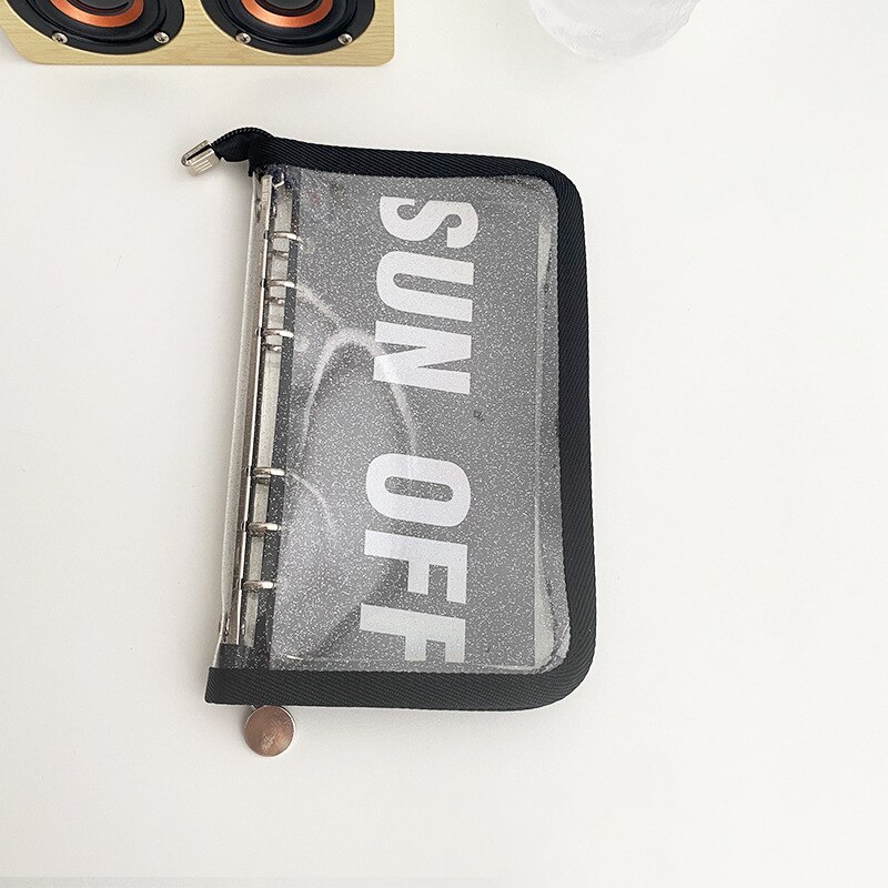 Losbladige Notebook Met Transparante Tussenlaag Draagbare Multipurpose Ritssluiting Handbook Notebook Shell Kantoor Schoolbenodigdheden: Black