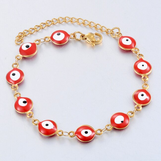 Stainless Steel Bracelet 7 Colors Evil Eye Enamel Bead Bracelet Jewelry Men And Women 6mm Width 18cm+3cm Length: Red