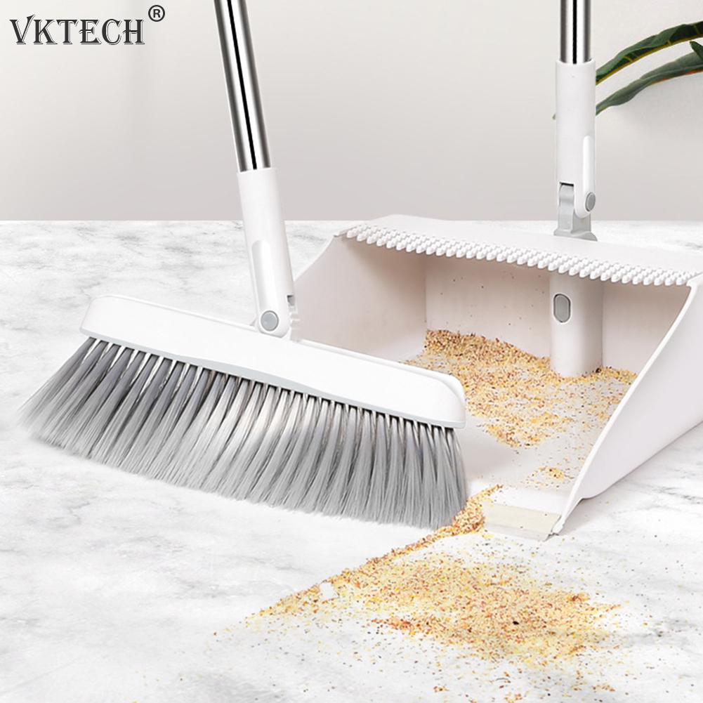 Folding Standing Broom Dustpan Set Rotatable Windproof Floor Cleaning Tool Long Handle Broom Sweep Cleaning Brush Dust Pan