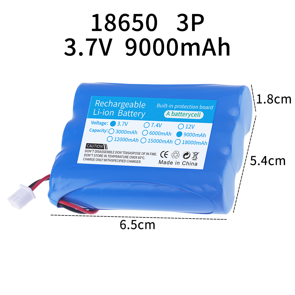 Lithium Batterij 3.7V 18650 Met XH2.54-2P Stekker 6000/9000/12000Mah Oplaadbare Batterij Voor Vissen Led Licht Bluetooth Speaker
