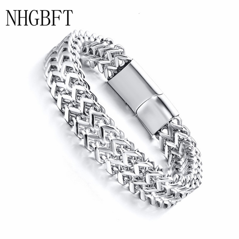 NHGBFT Vintage Cool Double couche chaîne Bracelets pour hommes en acier inoxydable Punk chaîne cubique bijoux masculins