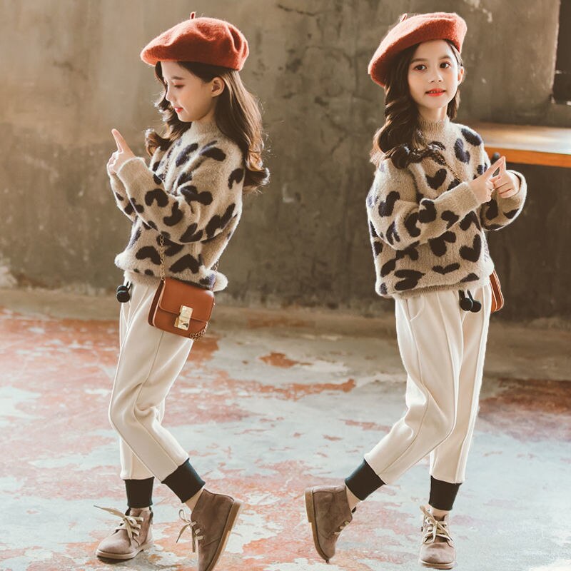Pull en velours doux à motif léopard pour fille, tricot , tenue de sport pour bébé, Boutique, printemps-automne