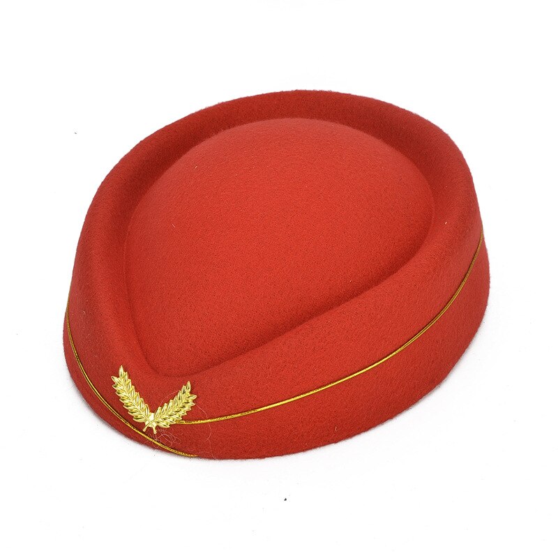 Neue Woll Stewardess Hut Vintage Damen Barett Temperament Einfarbig Frauen Caps Für Abendessen Bühne Leistung Cosplay gorras: red