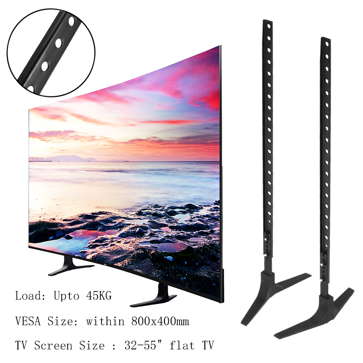 Tv-stativ base legering+ stål leory plasma lcd fladskærm universal bordplade piedestal mount 32-55 højdejusterbar nem installation