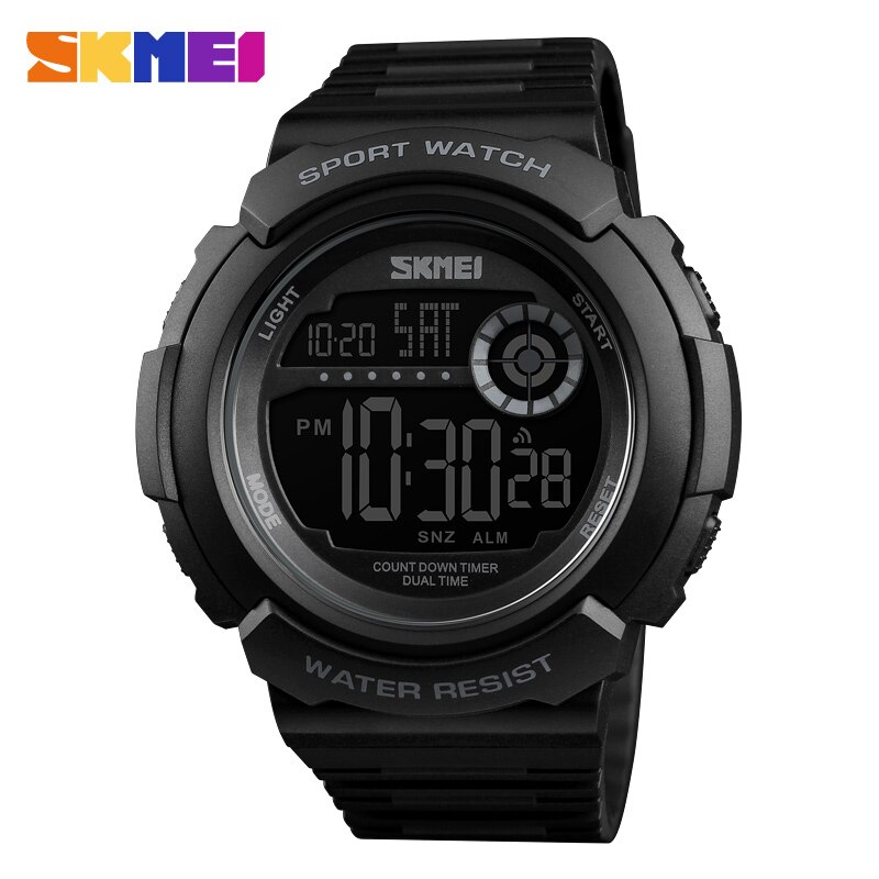 SKMEI Casual Sport Watch Men 5Bar Waterproof Chronograph Watches Alarm Clock Digital Watch Relogio Masculino 1367: black black watch