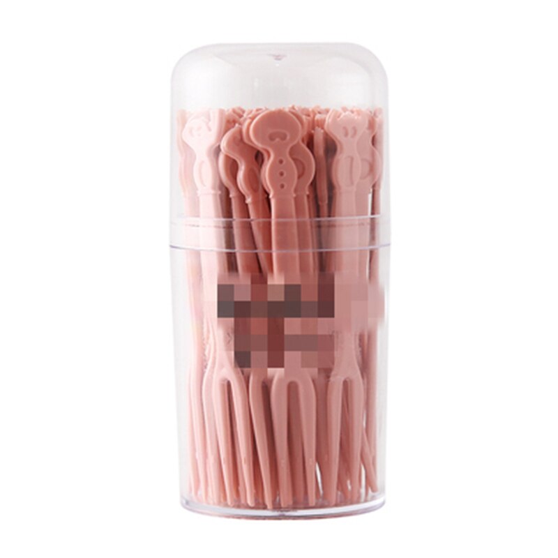 50 pieces of disposable fruit forks eat fruit small forks plastic fruit sticks transparent individually packaged cake dessert fo: pink
