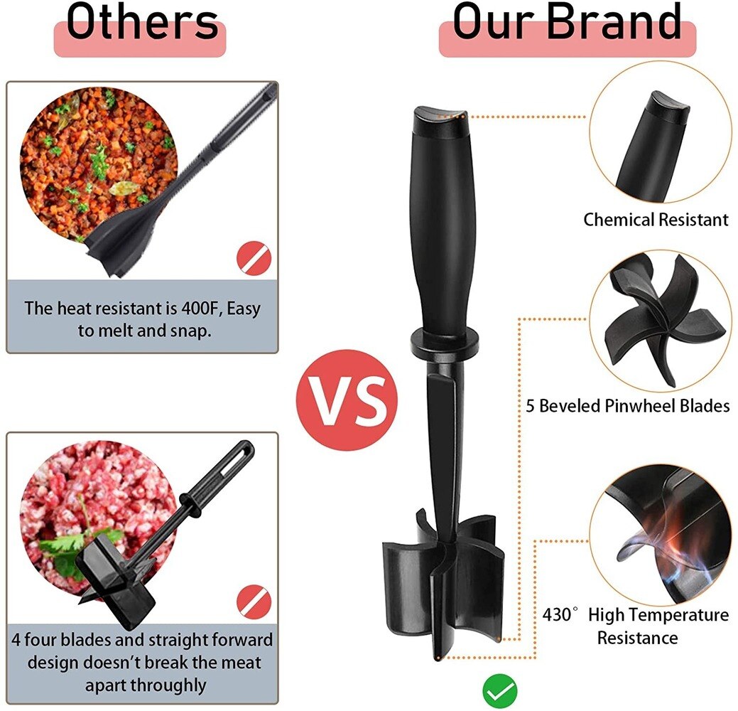 Multifunctional Heat Resistant Meat Masher Nylon Hamburger Chopper Ground Meat Chopper Utensil Non Stick Cookware