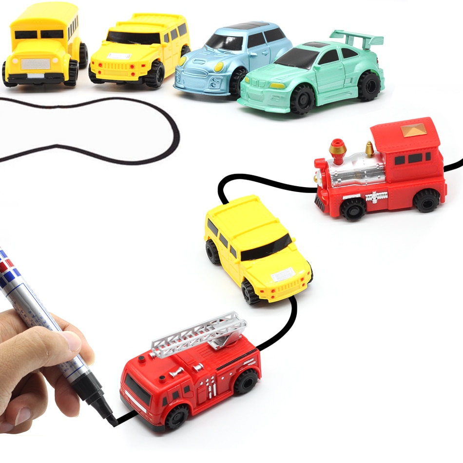 New Magic Pen Induttivo Auto Camion Seguire Qualsiasi Disegnato Nero Linea di Fondo Mini Veicoli di Ingegneria del Giocattolo Giocattolo Educativo