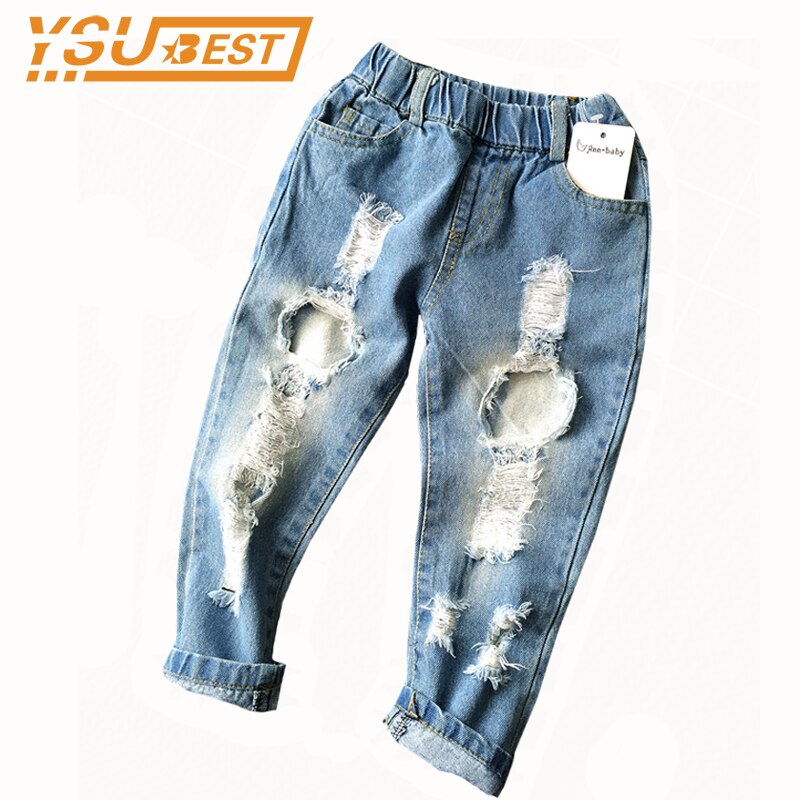 Pojkar flickor hål jeans byxor 1-6 år barn byxor höst märke barn denim byxor casual ripped jeans