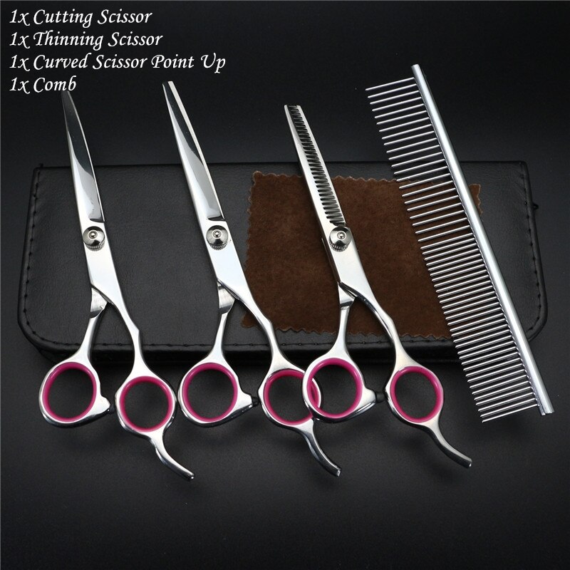 7.0 inch Pet Grooming Scissors Set Straight Curved Shears Cat Dog Cutting Thinning Tesoura for Groomer