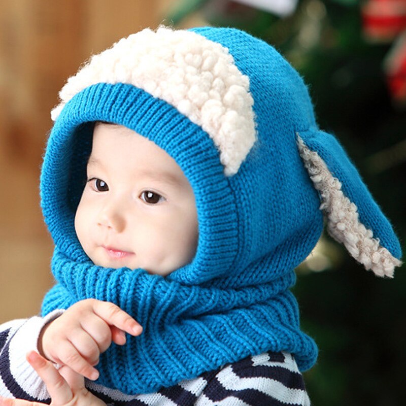 Børn baby sweater hat varm strik hue dejlig behagelig til vinter udendørs mvi-ing: Blå