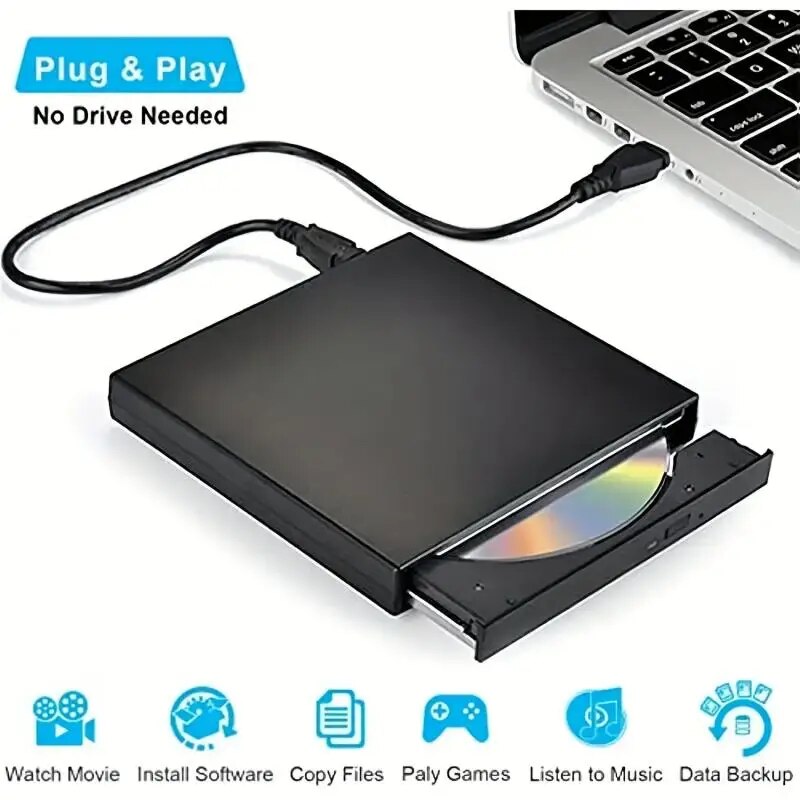 External CD DVD Drive, USB 2.0 Slim Protectable External CD-RW Drive DVD-ROM Player for Laptops Desktop PCs