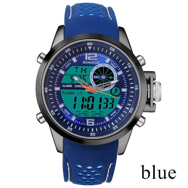 Boamigo Mannen Sport Horloges Wit Multifunctionele Led Digitale Analoge Quartz Horloges Rubber Band 30 M Waterdicht: blue no box