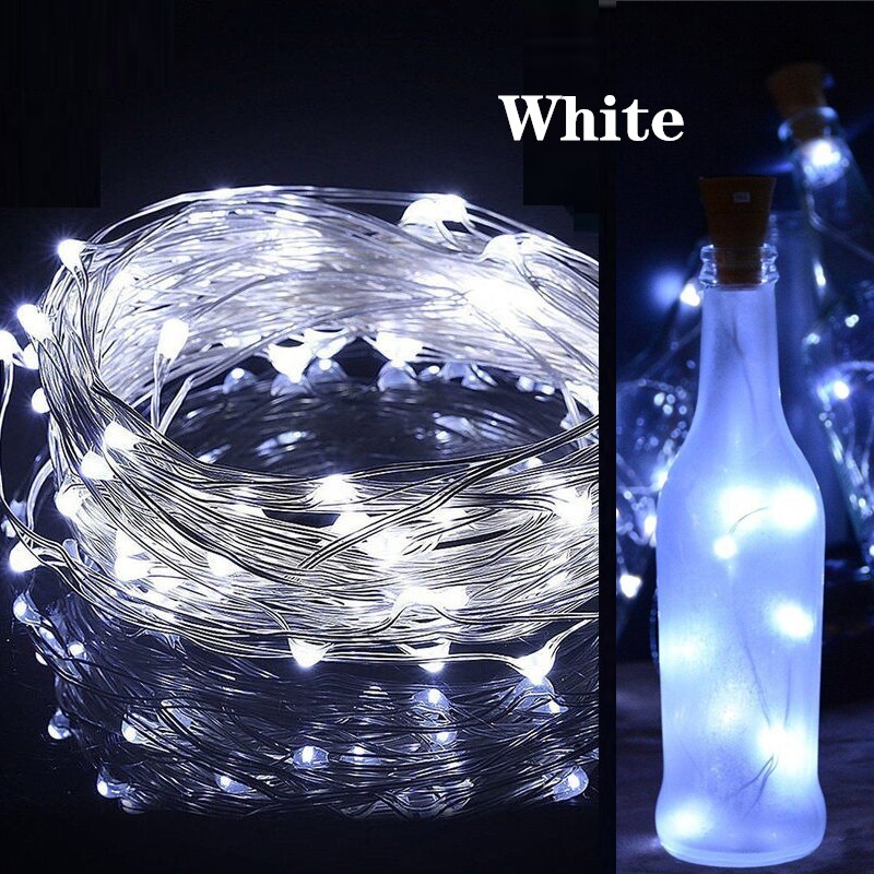 Guirlande lumineuse en fil de cuivre en forme de liège, lampe solaire/batterie, pour bouteille de vin, féerique, décoration de fête de mariage et de noël: white / Battery Power