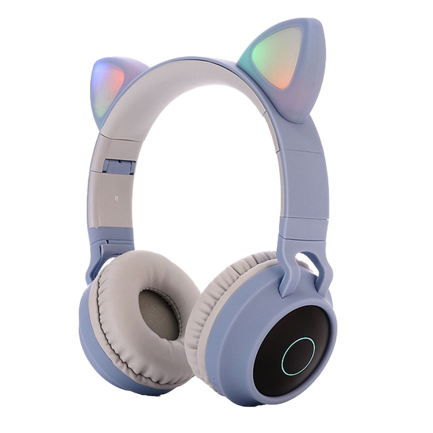 Vococal Bluetooth 5,0 Kopfhörer Nette Katze Ohr Faltbare Drahtlose Headset mit LED Licht FM Radio Für Reise büro Weihnachten: grau Blau