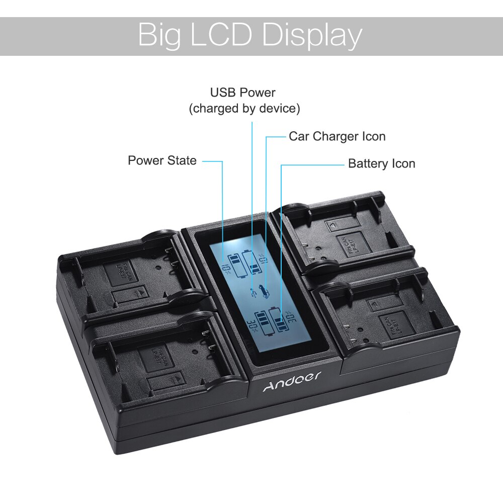 Andoer DMW-BLF19E Camera Battery Charger 4-Channel LCD Digital for Lumix DC-GH5 DMC-GH3 DMC-GH3K DMC-GH4 DMC-GH4K