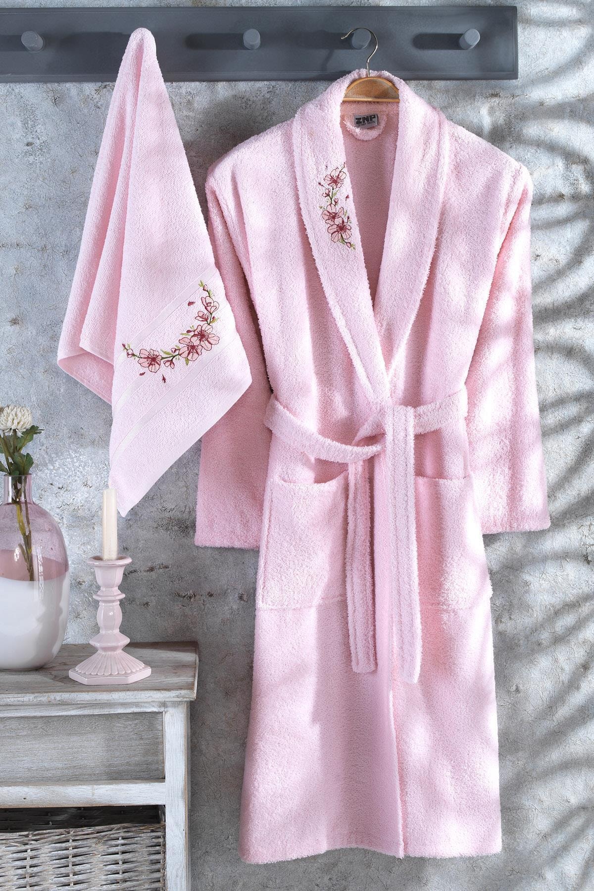 100% algodão roupão e toalha conjunto longo grosso terry para banho mulher macio relaxar vestido de vestir dama de honra absorvente m/l Roupão de banho plus roupões femininos de dama de honra: Rosa