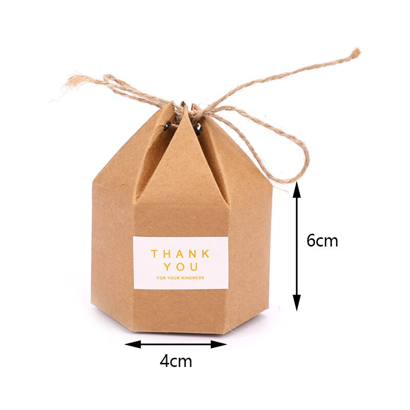 50 pçs forma hexágono favores do casamento caixas de embalagem de presente criativo papel kraft favores doces presente dragee caixa sacos