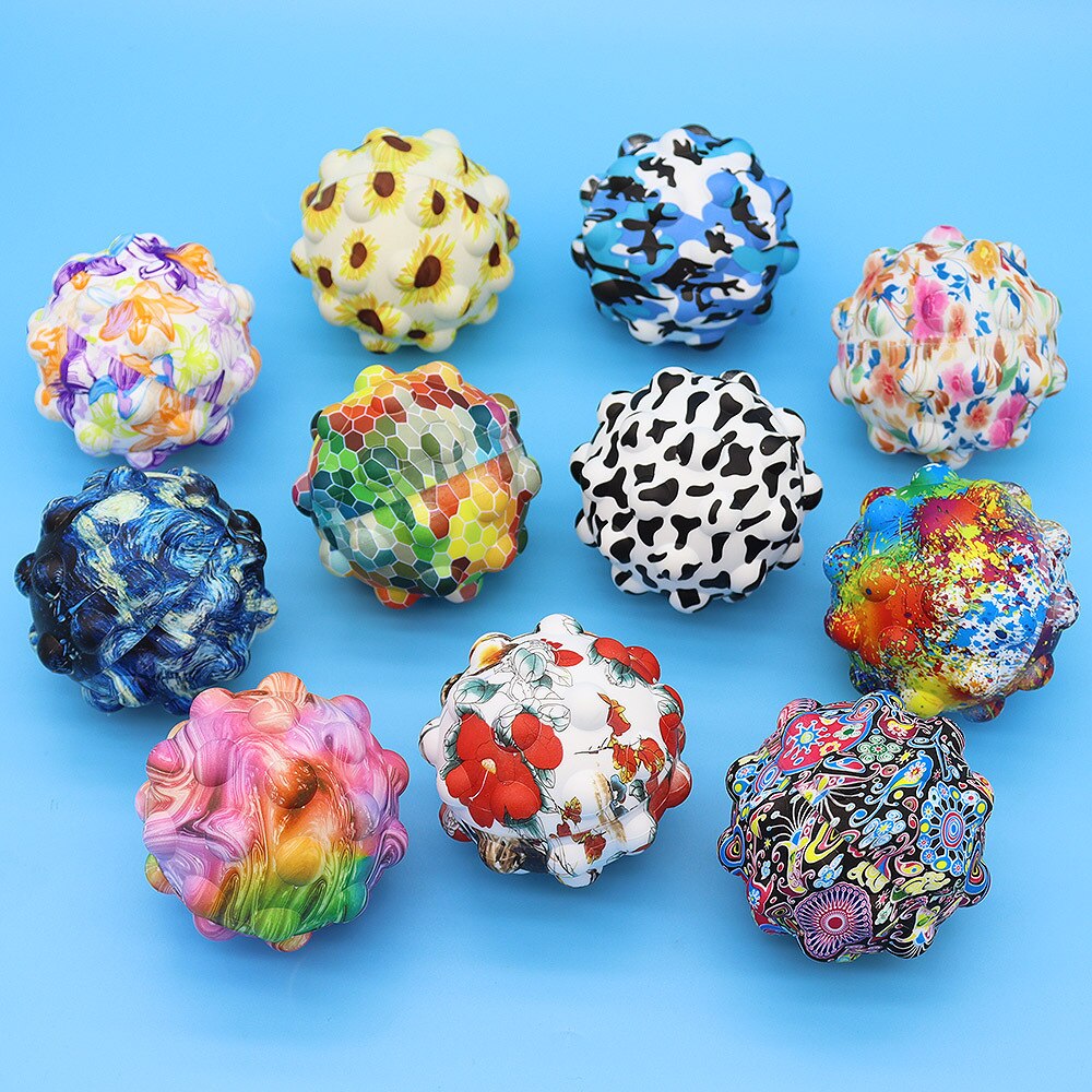 Pop Stress Ball Fidget Toy with Printed Pattern 3D Silicone Push Bubble Stress Anti-Anxiety Squeeze Sensory Bubbles Popping
