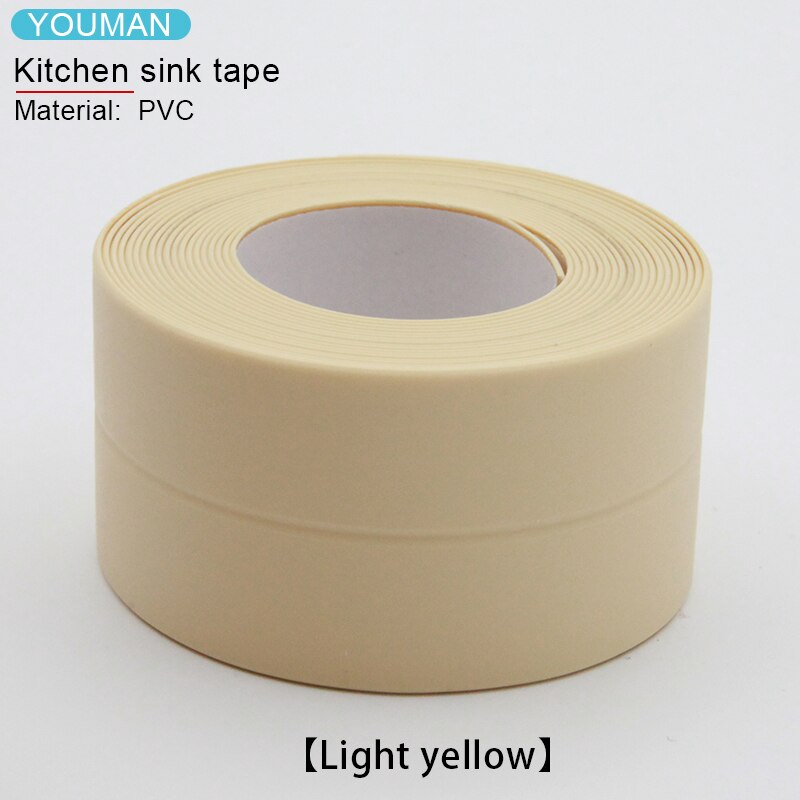 PVC 3.2m Crack Self-adhesive Tape For Bathroom and Kitchen Decoration Anti-mildew Waterproof Sealing Sink Tape Wallpaper Border: Llighe yellow 3.8cm