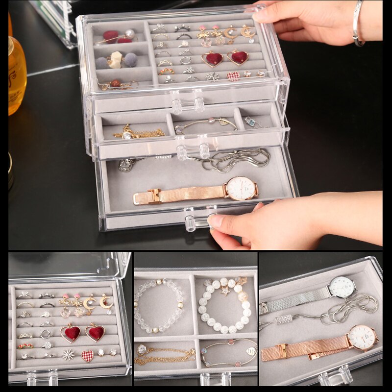 Transparante Make-Up Organizer Opbergdoos Acryl Make Up Sieraden Lade Ring Ketting Organizer Drawers Organizer