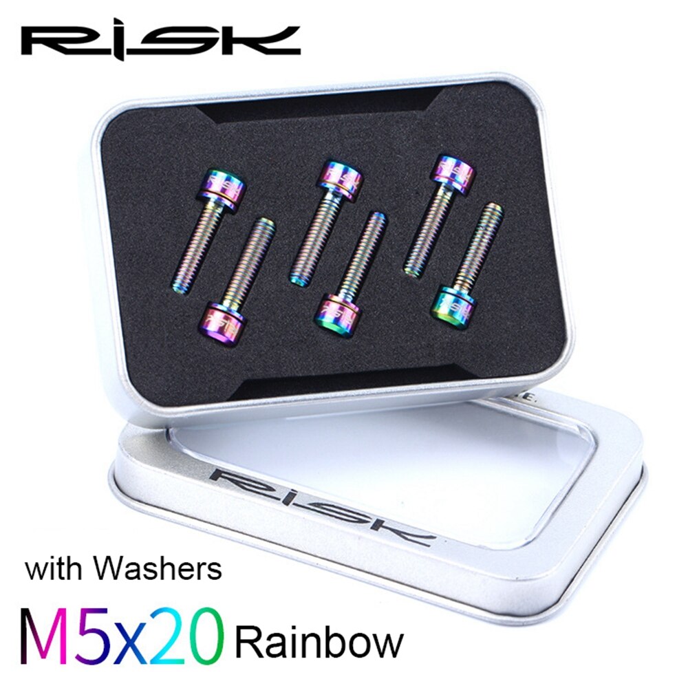 6 stuks  m5 x 18mm/ m5 x 20mm stuurpenbouten schroeven met ring ultralicht stuur mtb stuur titanium bout ringen fiets fietsonderdelen: M5 x 20- regenboog